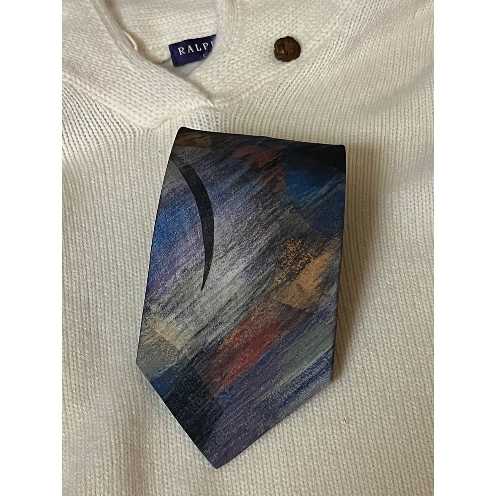 Abstract Art Silk Tie Italian Hand Made Men's Necktie Blue Multi Color